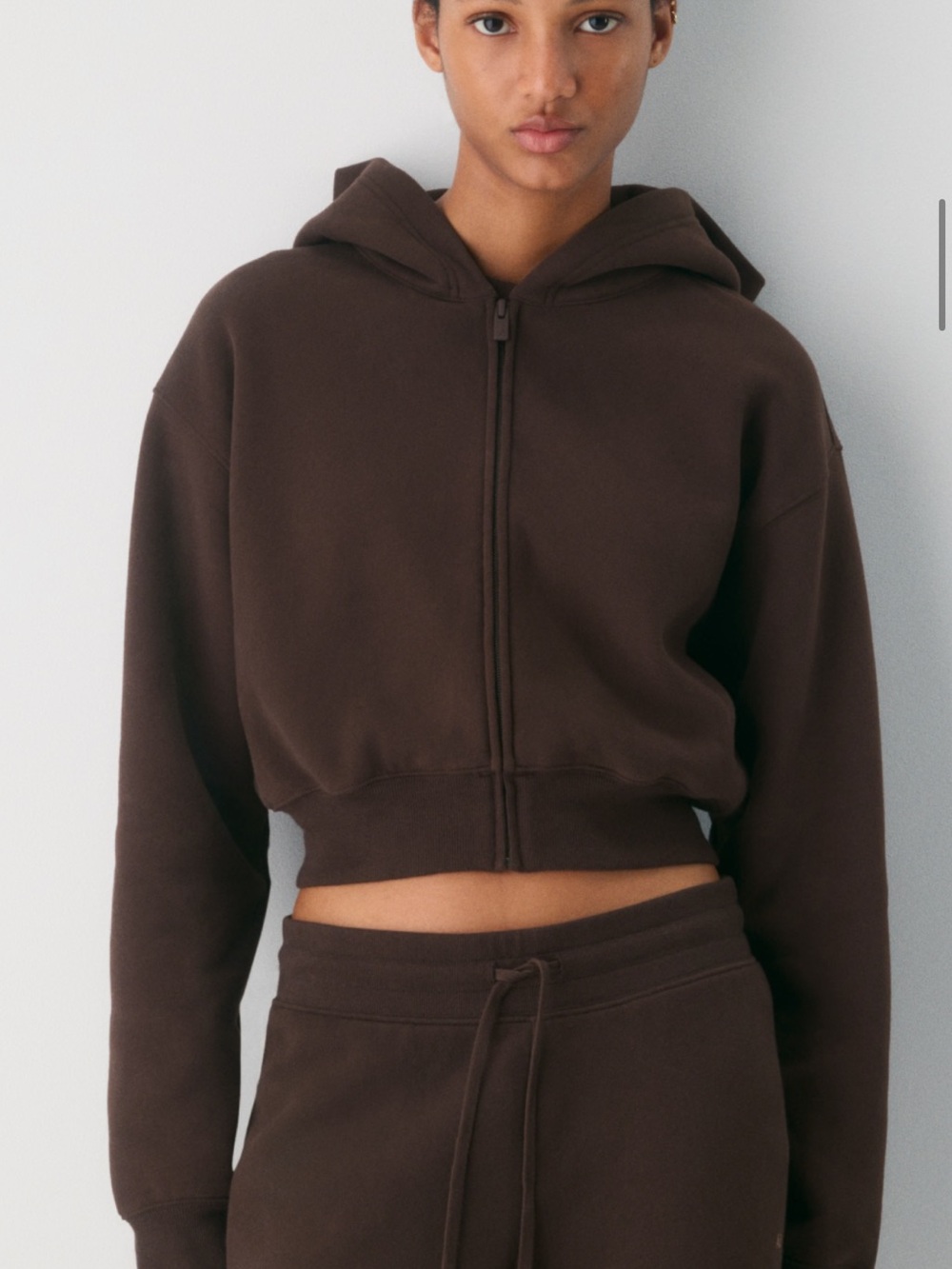 Cozy sweatfleece perfect crop hoodie Rich mocha brown